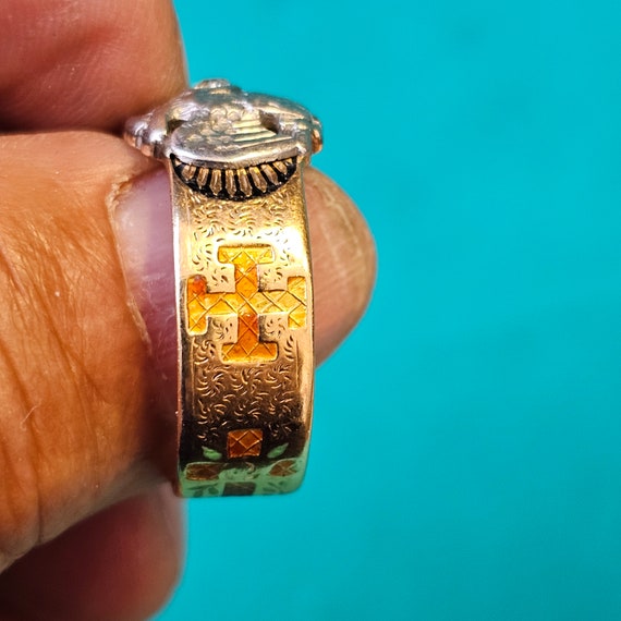 Masonic ring 32 degree 14K rose gold  double head… - image 4
