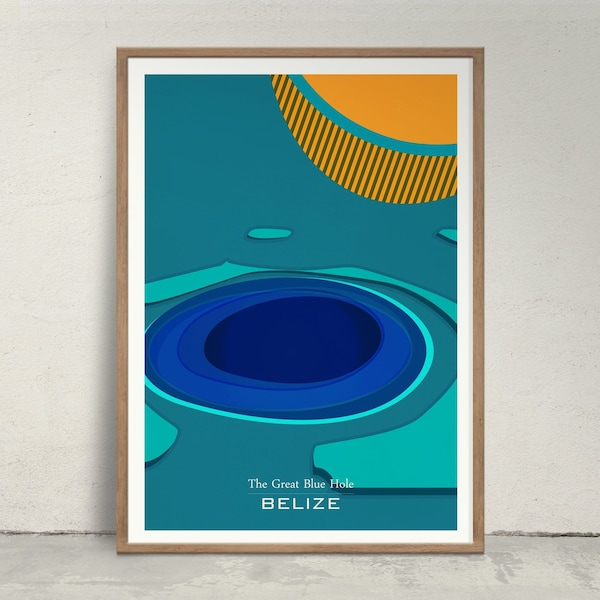 Great Blue Hole, Belize, Travel Poster, Minimalistic print, Full picture.