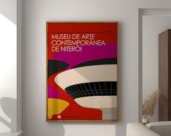 Museu de Arte Contemporânea de Niterói, Oscar Niemeyer, Brazil Poster, Mid-Century Travel Poster, Niterói Contemporary Art Museum poster.