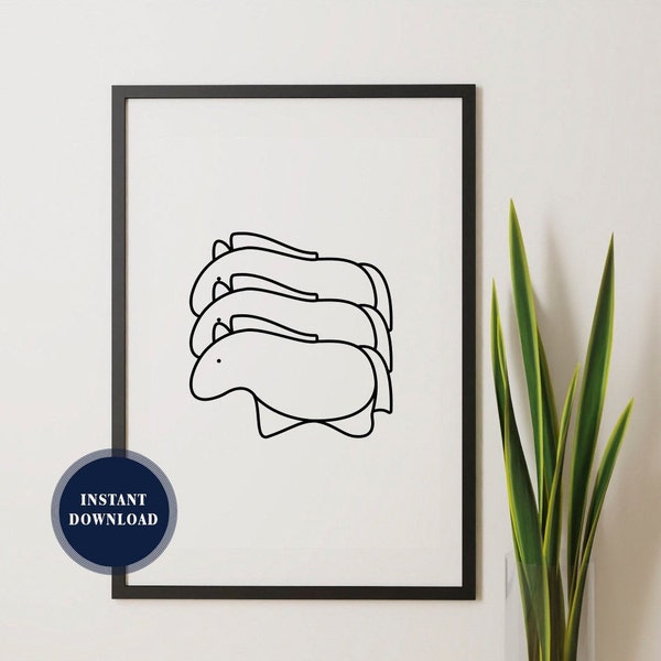 3 Horses, Minimalistic Print, Abstract  line, Wall Art, digital download poster, Home Decor, Animal Poster, Art Print