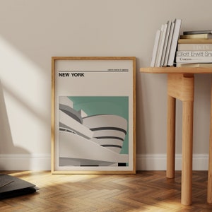 Póster de Nueva York, póster de viaje de mediados de siglo, Museo Guggenheim, vintage, póster de viaje.