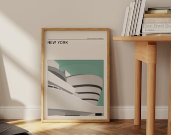 New York Poster, Mid-Century Travel Poster, The Guggenheim Museum, Vintage,Travel Poster.