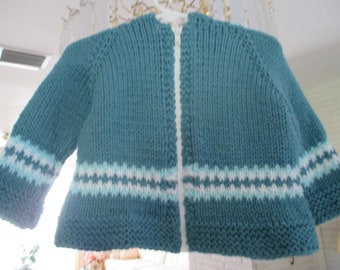 hand knit sweater/hooded baby jacket/ zippered baby jacket/hoodie/hand knitted baby jacket