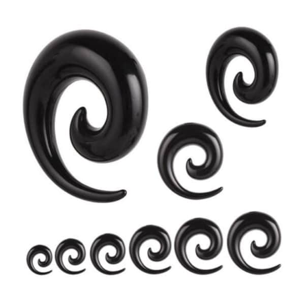 Pair of BLACK Acrylic Ear Spirals Piercing Plugs Tunnels Tapers Jewellery Stretchers SP1