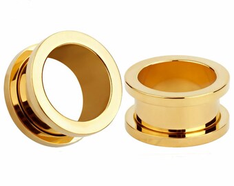 Pair of GOLD Stainless Steel Ear Tunnels Piercing Stretchers Plugs Jewellery TU176