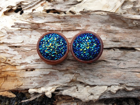 Pair of BLUE GLITTER Wooden Ear Plugs Piercing Jewellery Stretchers Tunnels Timber PL110 Etsy Canada