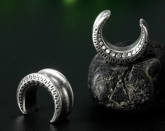 Pair of Silver Aztec Horseshoe Ear Flesh Tunnels Piercing Stretcher Plug Flared TU253