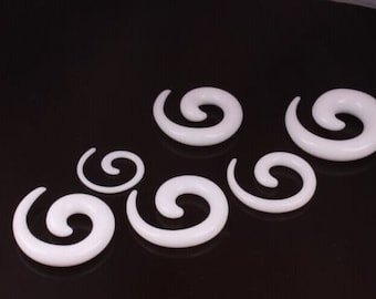 Pair of WHITE Acrylic Ear Spirals Piercing Tunnels Jewellery Stretchers Tapers Plugs SP3