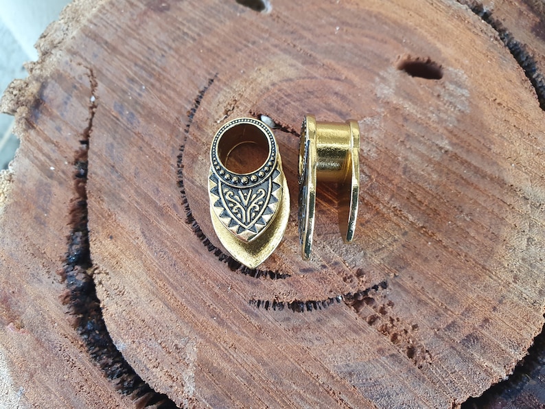 Pair of GOLD BLACK TRIBAL Aztec Ear Flesh Tunnels Piercing Etsy