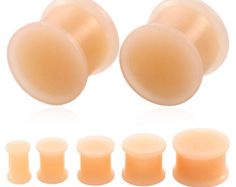 Pair of SKIN COLOUR Silicone Ear Plugs Stretchers Jewellery Piercing Tunnels Gauge PL146