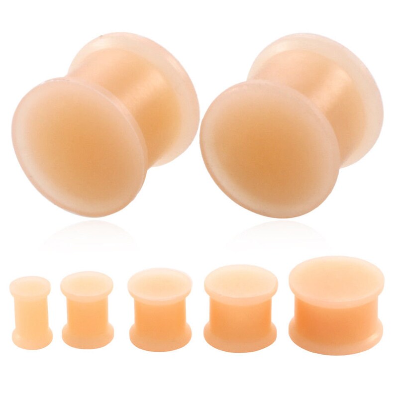 Pair of SKIN COLOUR Silicone Ear Plugs Stretchers Jewellery Piercing Tunnels Gauge PL146
