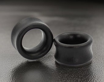 Pair of BLACK WOODEN Ear Flesh Tunnels Piercing Stretchers Jewellery Plugs Timber TU40