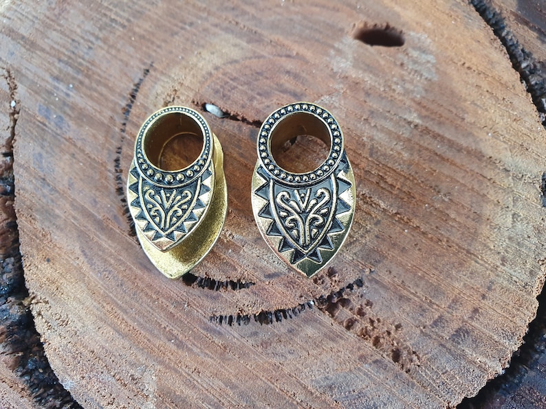 Pair of GOLD BLACK TRIBAL Aztec Ear Flesh Tunnels Piercing Etsy Ireland