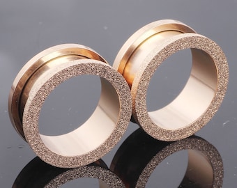 Pair of GOLD GLITTER Stainless Ear Tunnels Piercing Stretchers Plugs Jewellery TU142