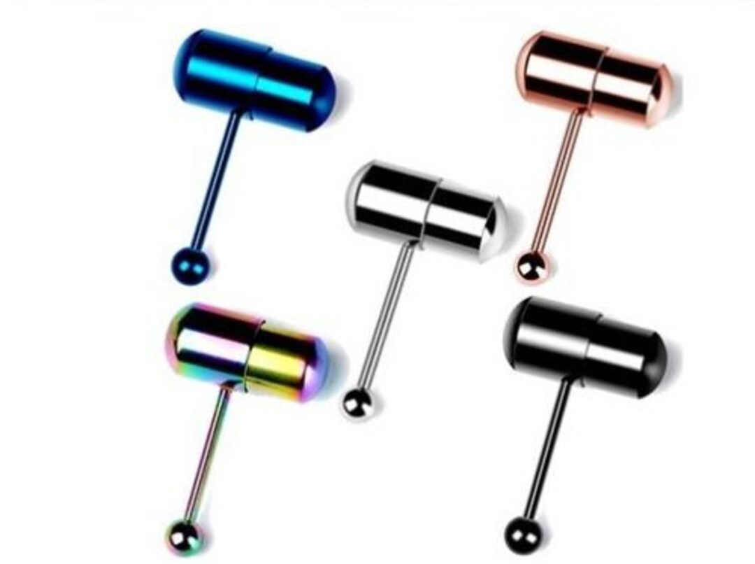 VIBRATING 14G Tongue Ring Bar Barbell Piercing Body Jewellery Silver Black BB1 Etsy