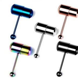 VIBRATING 14G Tongue Ring Bar Barbell Piercing Body Jewellery Silver Black BB1