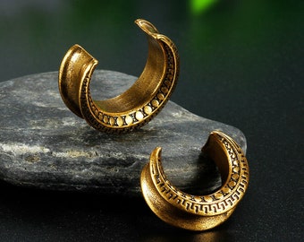 Pair of BRONZE AZTEC HORSESHOE Ear Flesh Tunnels Piercing Stretcher Plug Flared TU198