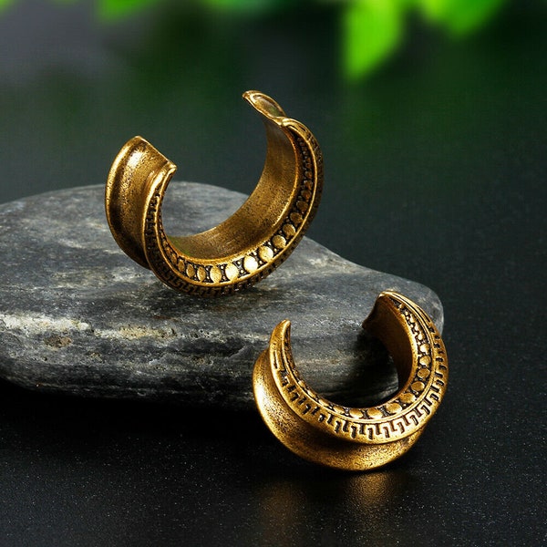 Pair of BRONZE AZTEC HORSESHOE Ear Flesh Tunnels Piercing Stretcher Plug Flared TU198