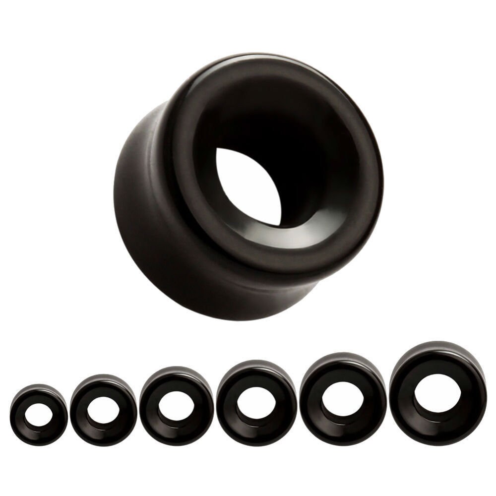 Pair of BLACK Glass Ear Tunnels Piercing Jewellery Stone Etsy Australia