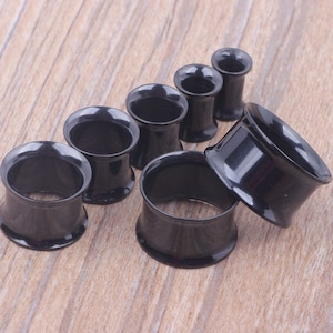 Pair of BLACK Double Flared Steel Ear Flesh Tunnels Piercing Stretchers Plugs TU72