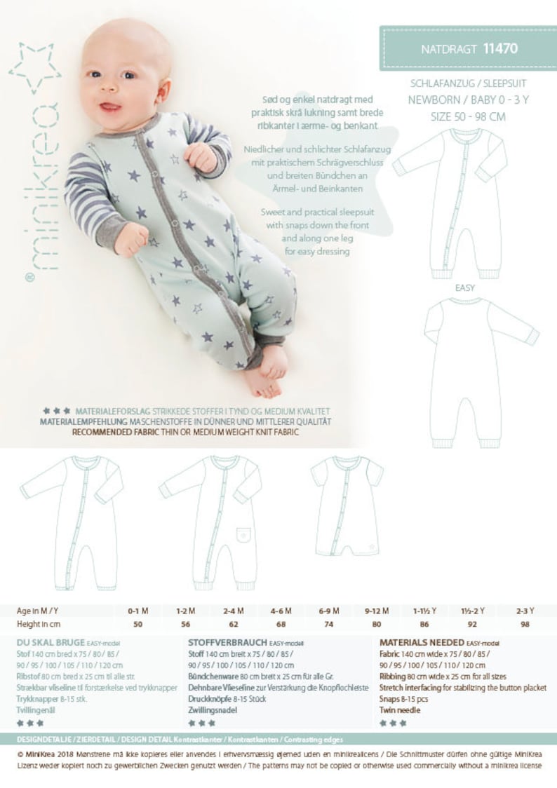 Baby Sleepsuit 11470 PDF Sewing Pattern From Minikrea Etsy UK