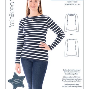 Dam-T-shirt 70227 - PDF-sömnadsmönster från MiniKrea. Storlek 34 - 50 / EUR-storlekar.