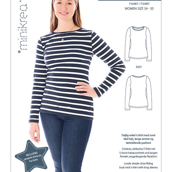 Women's T-shirt 70227 - PDF Sewing Pattern from MiniKrea. Size 34 - 50 / EUR sizes.