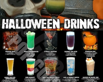 Printable Cocktail Halloween Poster and 100+ Halloween Party Drink Recipes Guide - 60poster.com