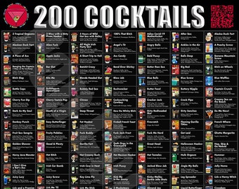 200 Drinks Cocktail QR Code Poster by Pop Cocktails - Cocktail Recipes Wall Decor wall art