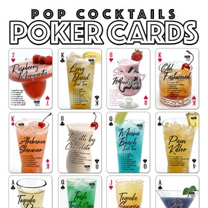 Póster de bar personalizado con cartas de póker y cócteles de Pop Cocktails