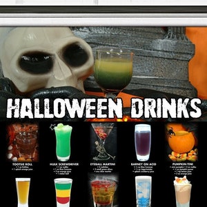 Póster de cóctel de Halloween IMPRESO y guía de bebidas de bonificación de 100 +