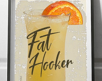 Vintage Art Deco Fat Hooker Cocktail Poster Art Print