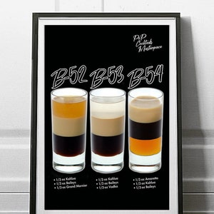 Póster de cóctel B52 B53 B54 de 12.0 x 18.0 in.