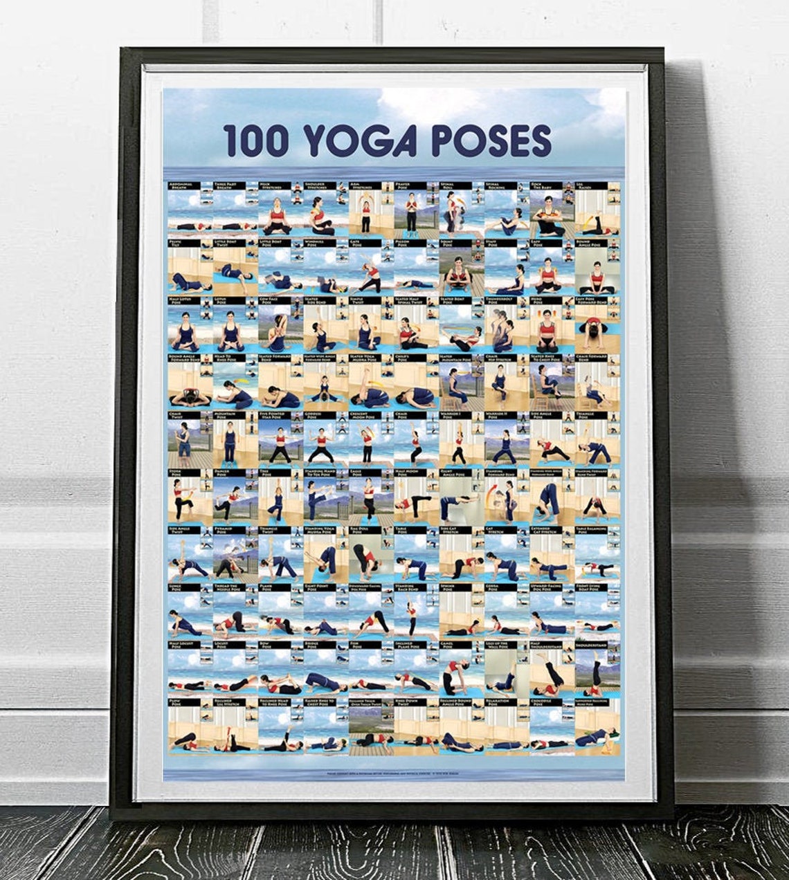 100 Yoga Poses Poster, Ashtanga, Hatha, Wall Decor, Print, Wall Art