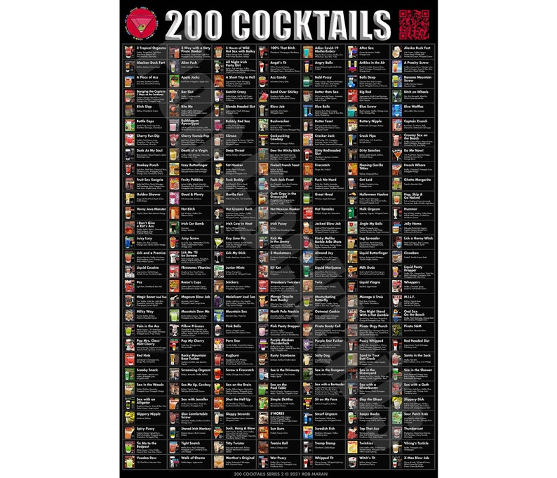 200 Drinks Cocktail QR Code Poster by Pop Cocktails Cocktail Recipes Wall Decor wall art image 1