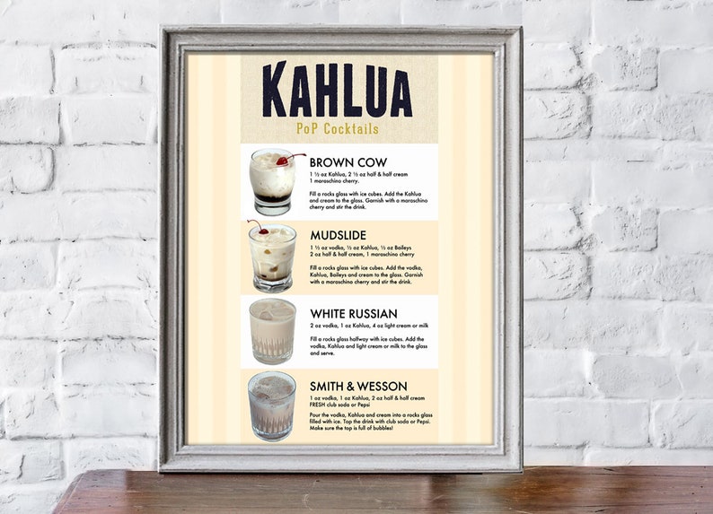 Kahlua Cocktails Bar Poster Wall Art - Etsy