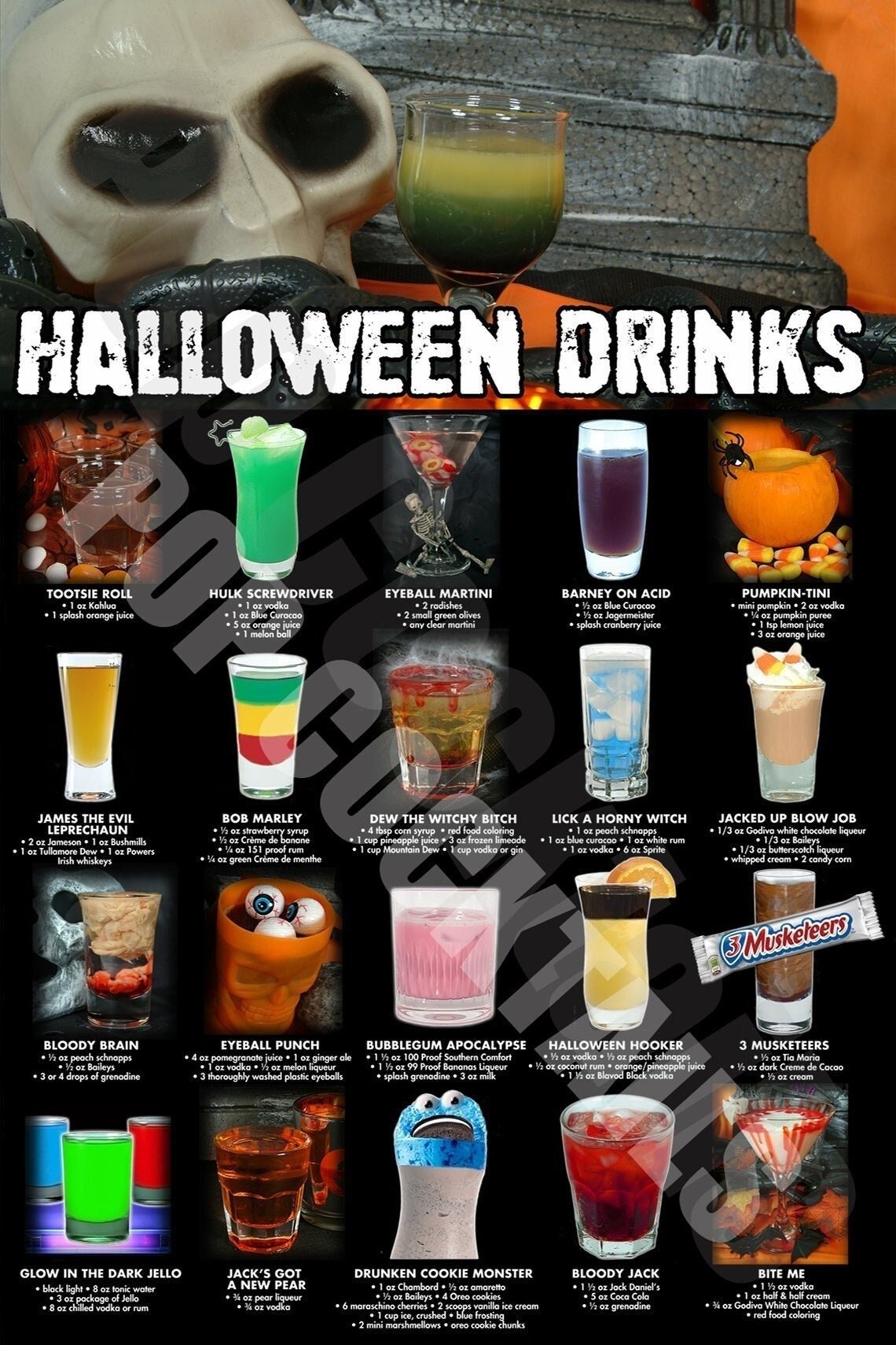 2 Drink Posters With 100 Cocktails Recipes Halloween Party 