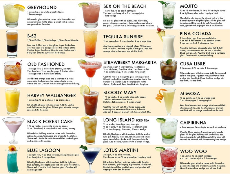 Classic Cocktails Drink Recipe Poster, Wall Art, Home Decor image 2