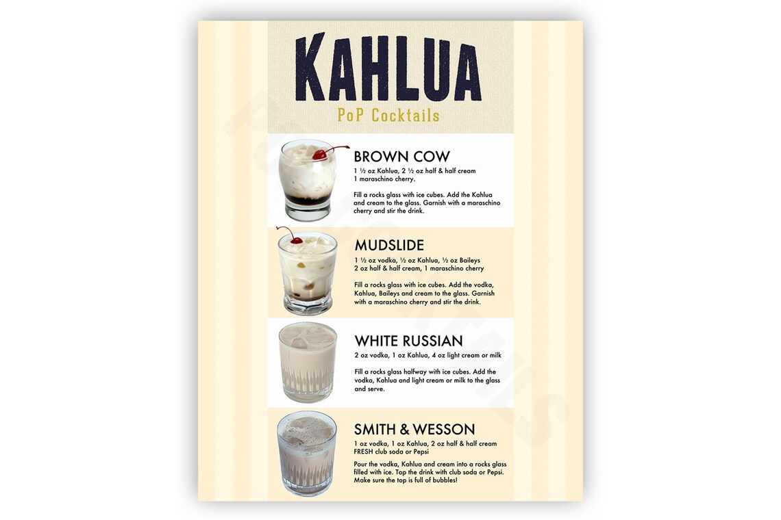 Kahlua Cocktails Bar Poster Wall Art - Etsy
