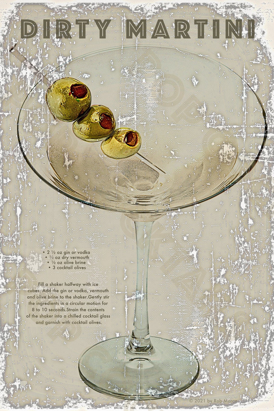 Vintage Dirty Martini Cocktail Poster Wall Art, Home Decor, Drink Print