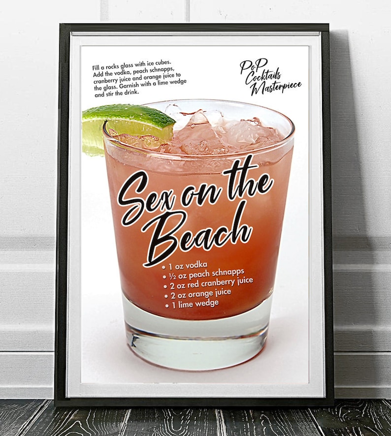 Sex On The Beach Cocktail Masterpiece Poster By Pop Cocktails Etsy 