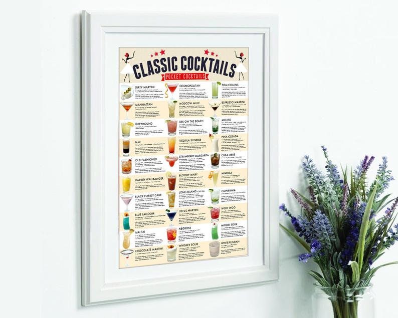 Cocktails Poster, Classic Cocktails Print, Drink Recipes, Cocktails Art, Cocktail Gifts, Drinks Guide, Cocktail Menu, Kitchen Poster image 4