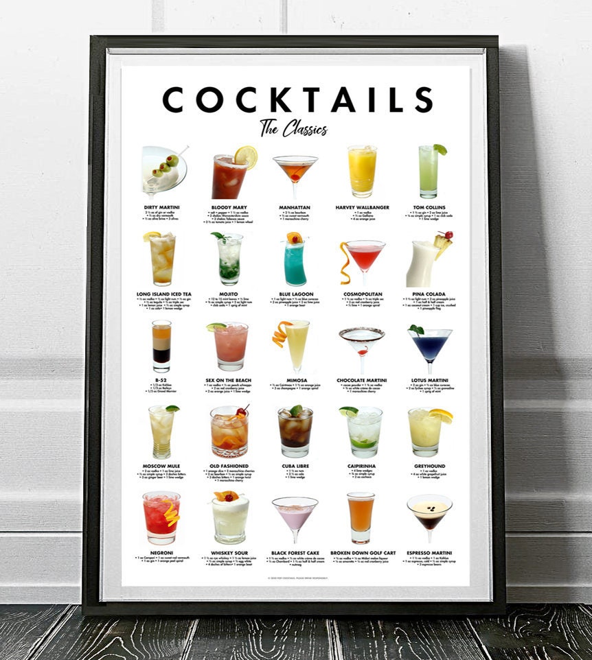 Classic Cocktails Poster Multiple Sizes Digital Download Alcohol Vrogue