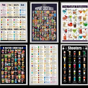PRINTED Classic Cocktails Drink Recipe Poster, Wall Art, Home Decor
