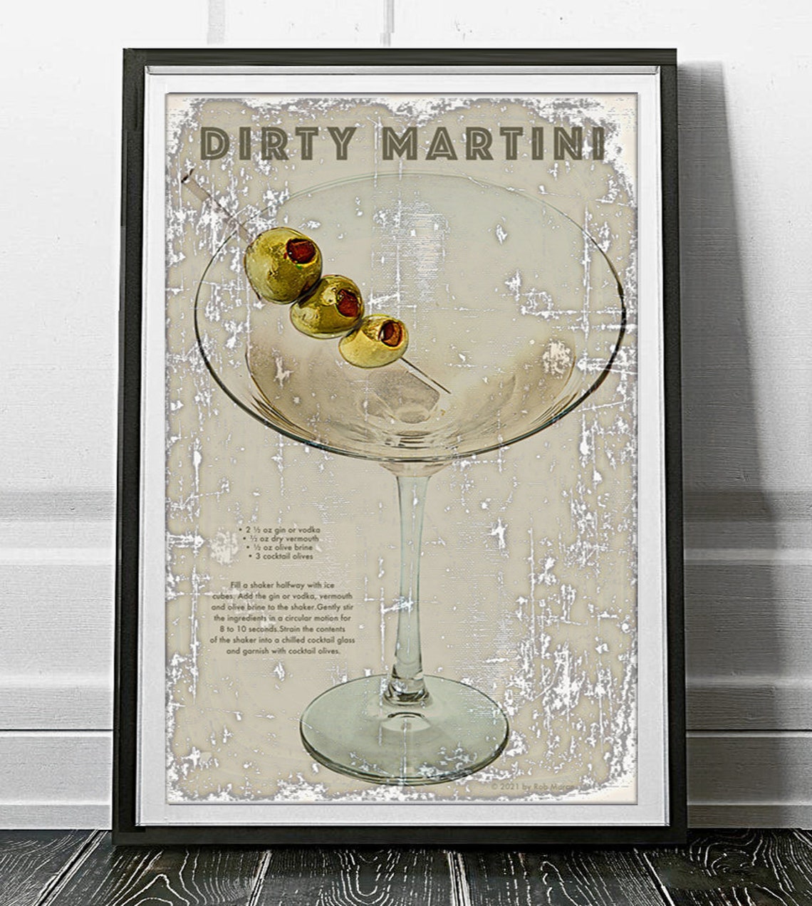 Vintage Dirty Martini Cocktail Poster Wall Art, Home Decor, Drink Print