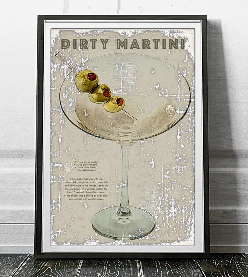 Vintage Dirty Martini Cocktail Poster Wall Art, Home Decor, Drink Print