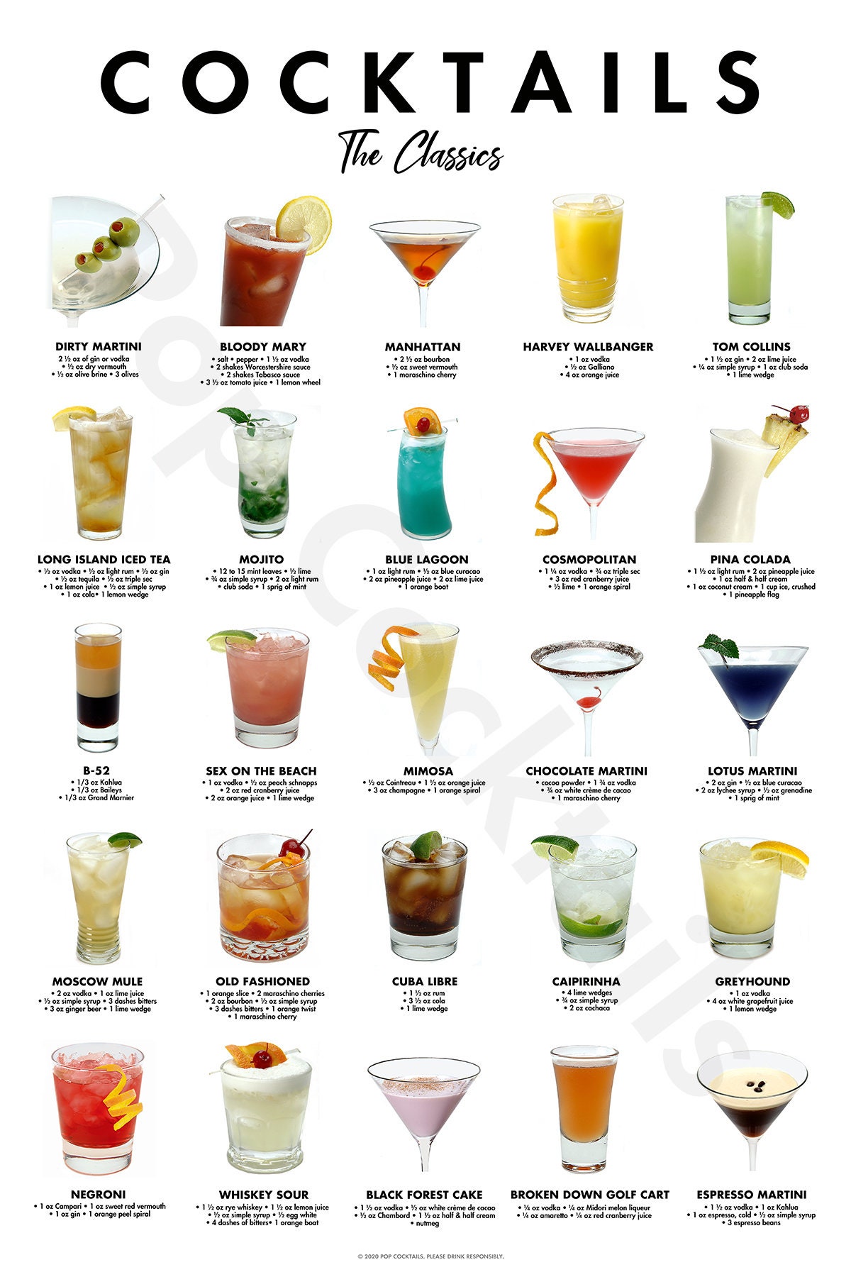 CLASSIC Cocktails Poster Multiple Sizes Digital Download Etsy