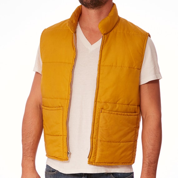 Puffy Vest 70s 1970s Mustard Yellow Nylon size L A