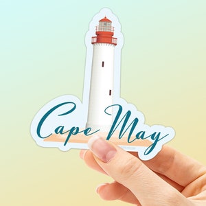 Cape May Lighthouse Sticker, Cape May NJ Decals, New Jersey Stickers for Hydroflask, Wildwood Jersey Shore Boardwalk Die Cut Vinyl Decals