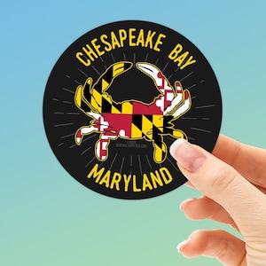 Maryland Crab Sticker, Chesapeake Bay MD State Flag Bumper Sticker w/ Blue Crab Decals for Hydroflask, Laptop, Maryland Car Window Stickers